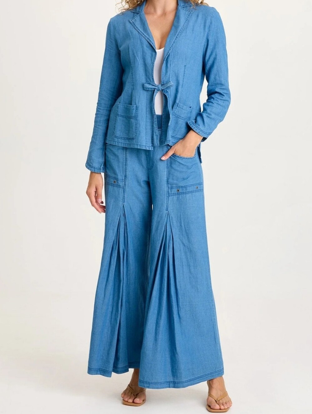 XCVI Jerona Indigo Pleated Wide Leg Pants Blue Cotton Linen Size XS